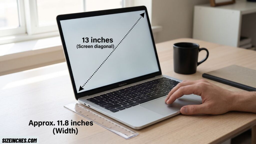 A 13-inch laptop showing how big 13 inches is measured across the screen