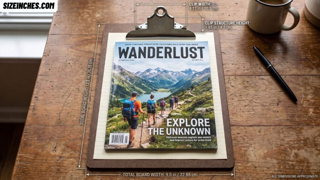 A clipboard next to a standard magazine showing the clipboard is slightly bigger