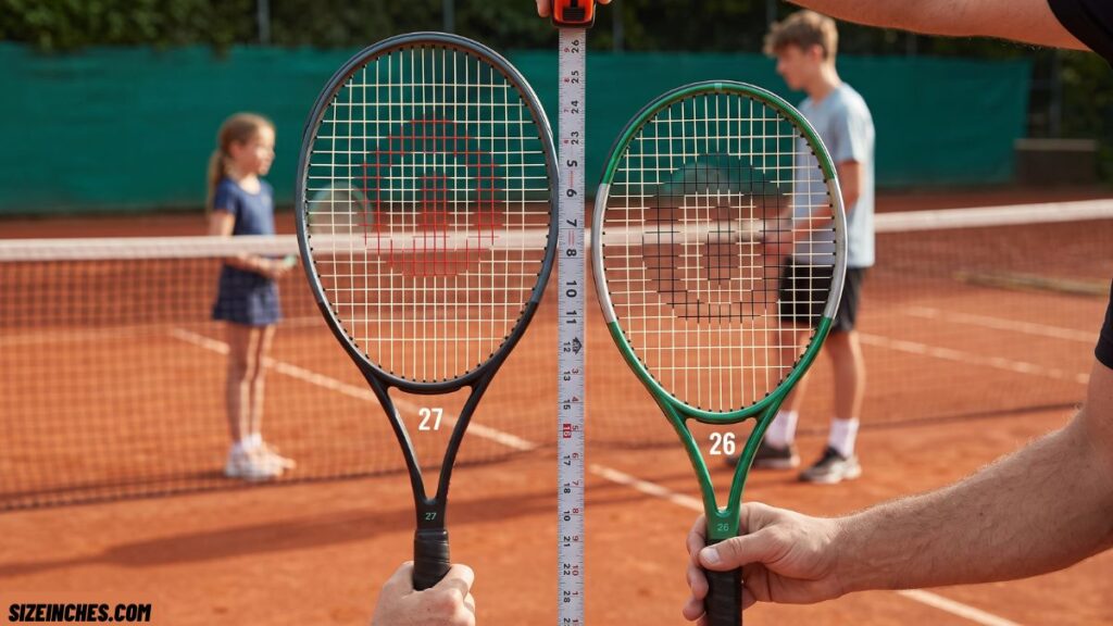A size 26 junior tennis racket measuring exactly 26 inches long
