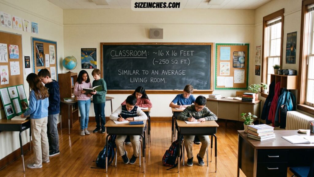 A small classroom about 256 square feet matching an average living room size