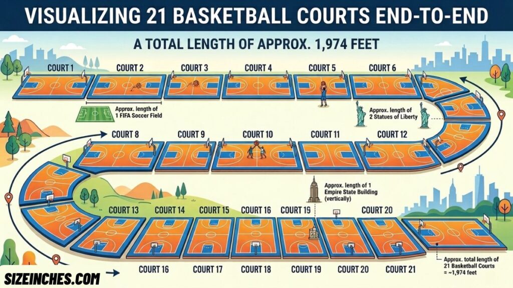 A basketball court where about 56 court lengths equal one mile of walking steps