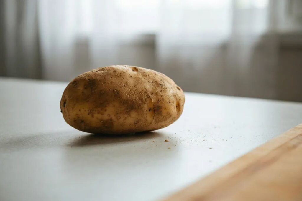 A large baking potato weighing about 250 to 350 grams as a produce reference
