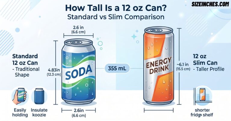 12 oz can height chart comparing a standard 4.83 inch can to a taller 6.1 inch slim can.