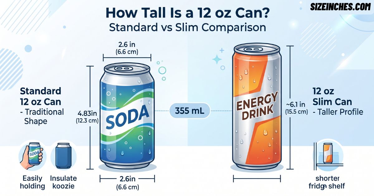 12 oz can height chart comparing a standard 4.83 inch can to a taller 6.1 inch slim can.