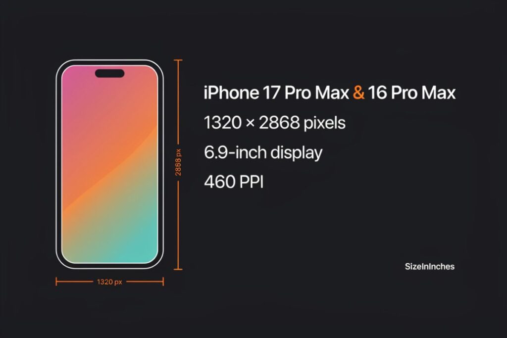 iPhone 17 Pro Max wallpaper size of 1320 by 2868 pixels on a 6.9-inch screen