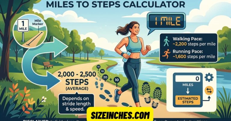Miles to steps calculator chart: 1 mile equals about 2,000 to 2,500 steps depending on stride length.