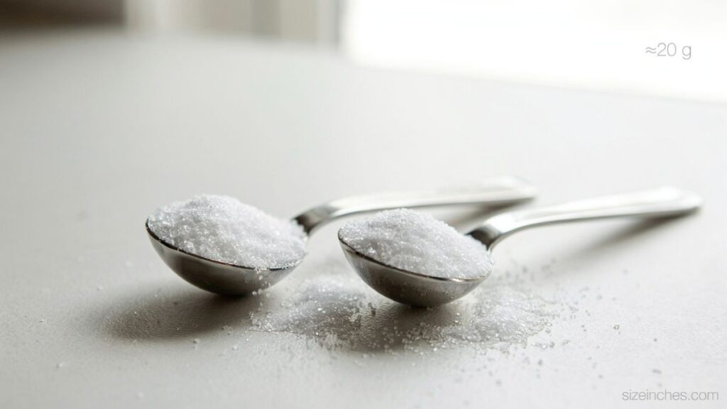 Tablespoons of granulated sugar weighing about 20 grams as a baking reference